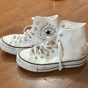 Converse Cream High-Tops with Floral Embroidery
